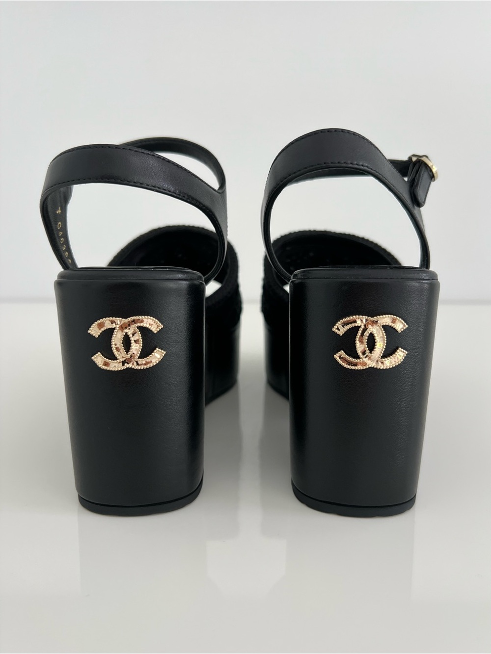 CHANEL 25P BLACK WEDGE SANDALS SIZE FR 38 / US 8 NIB! - Picture 14 of 17